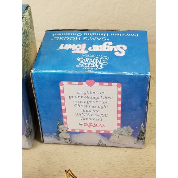 Enesco Sugar Town Chapel 1993 & Sam's House 1994 Ornament Porcelain White x2 Vtg - Picture 12 of 15